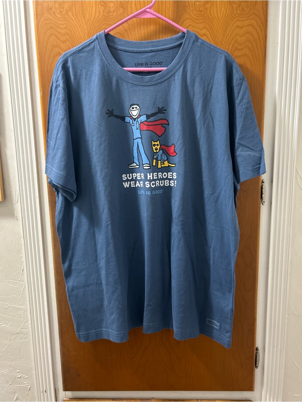 Life Is Good Crusher Tee in Gray with Pink Hanger Accent
